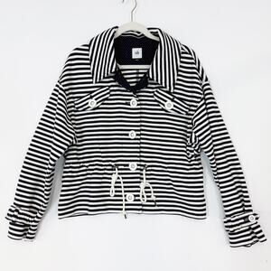 Cabi Harbor Cinch Waist Navy & White Nautical Striped Jacket Women's Small